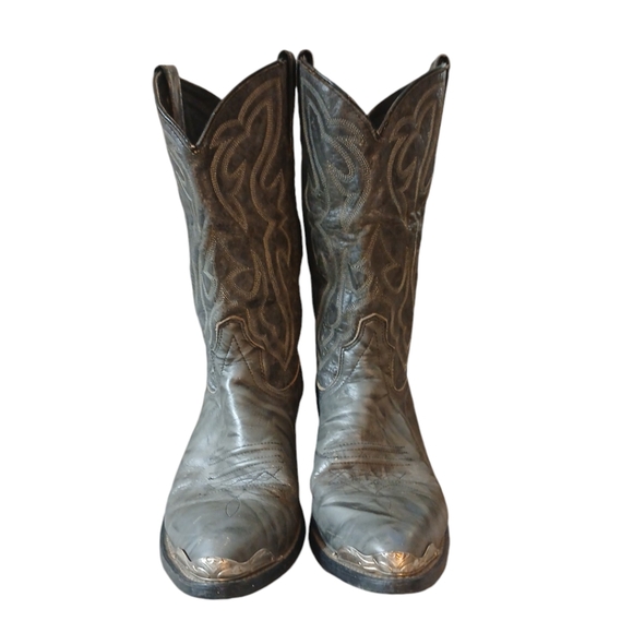 Vintage Texas Boot Co. Men's Gray Leather Cowboy Boots Silver Tip size 10 - Picture 3 of 16